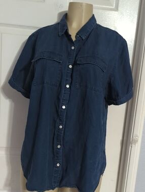 a new day Navy Short Sleeve Button-Down Shirt Pit To Pit 23 Inch